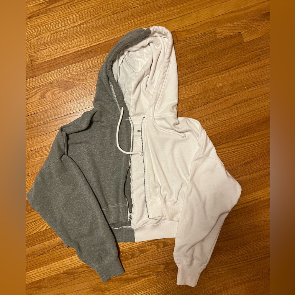 Hollister Zip-Up Hoodie Half White Half Grey